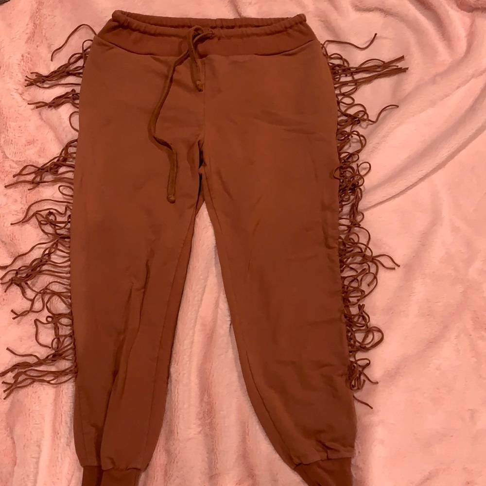 Kittenish fringe jogger pants